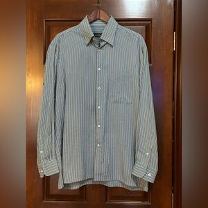 Bugatchi Uomo Striped Button Down Shirt Large Blue Green Yellow
